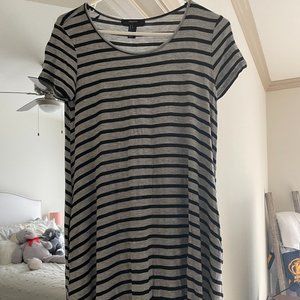 gray and black stripped dress